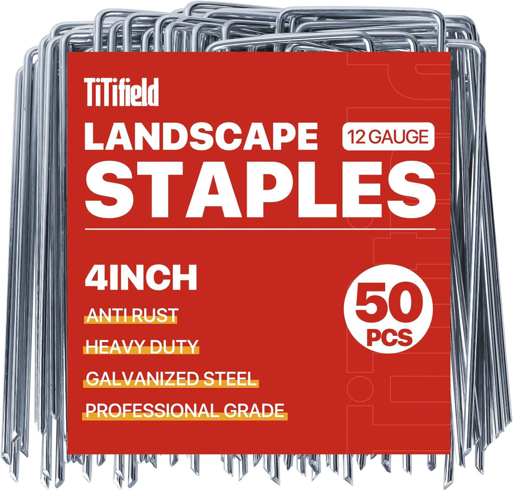 Landscape Staples 4 Inch 50 Pack Galvanized Garden Stakes Anti-Rust Landscape Pins for Weed Barrier Fabric and Landscape Fabric
