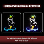 Duck Neon Sign Cool Skateboard Glasses Duck Neon Light for Wall Decor Dimmable Duck Light Up Sign Powered by USB for Living Room Kids Room Art Wall Decor Boys Girls Gifts (16.7”*12.8”)