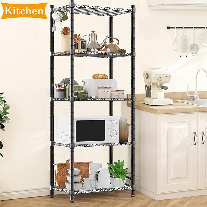 5 Tier Shelves Storage, Wire Shelf Unit, Standing Adjustable Metal Shelves Organizer, Storage Racks for Restaurant Garage Pantry Kitchen Garage23.6" x 13.8" x 59"