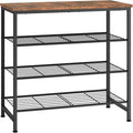 usikey 4-Tier Shoe Rack, Industrial Shoe Storage Organizer for 9-12 Pairs of Shoes, Metal Shoe Shelf with Wooden Top, Shoe Stand with 3 Metal Shelves for Entryway, Hallway, Closet, Rustic Brown