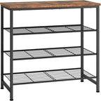 usikey 4-Tier Shoe Rack, Industrial Shoe Storage Organizer for 9-12 Pairs of Shoes, Metal Shoe Shelf with Wooden Top, Shoe Stand with 3 Metal Shelves for Entryway, Hallway, Closet, Rustic Brown