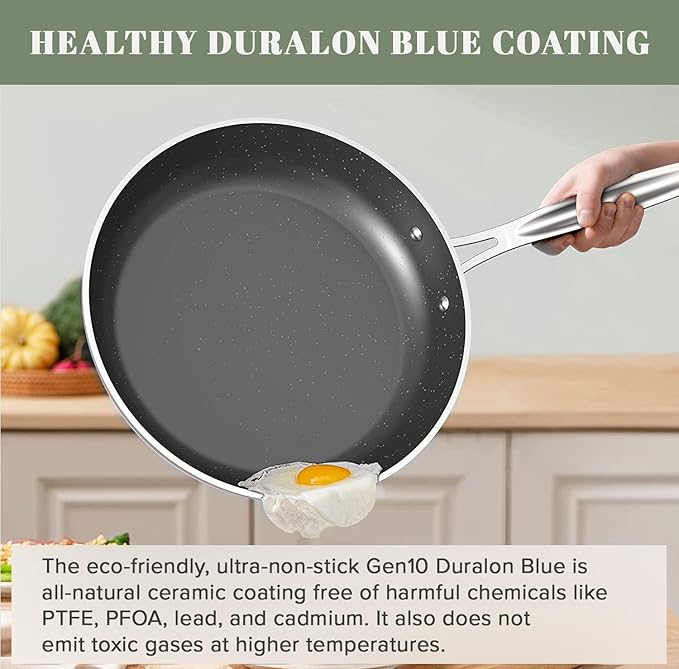 Nuwave 9pc Cookware Set Healthy Duralon Blue Ceramic Nonstick Coated, Diamond Infused Scratch-Resistant, PFAS Free, Oven Safe, Induction Ready & Evenly Heats, Tempered Glass Lids & Stay-Cool Handle