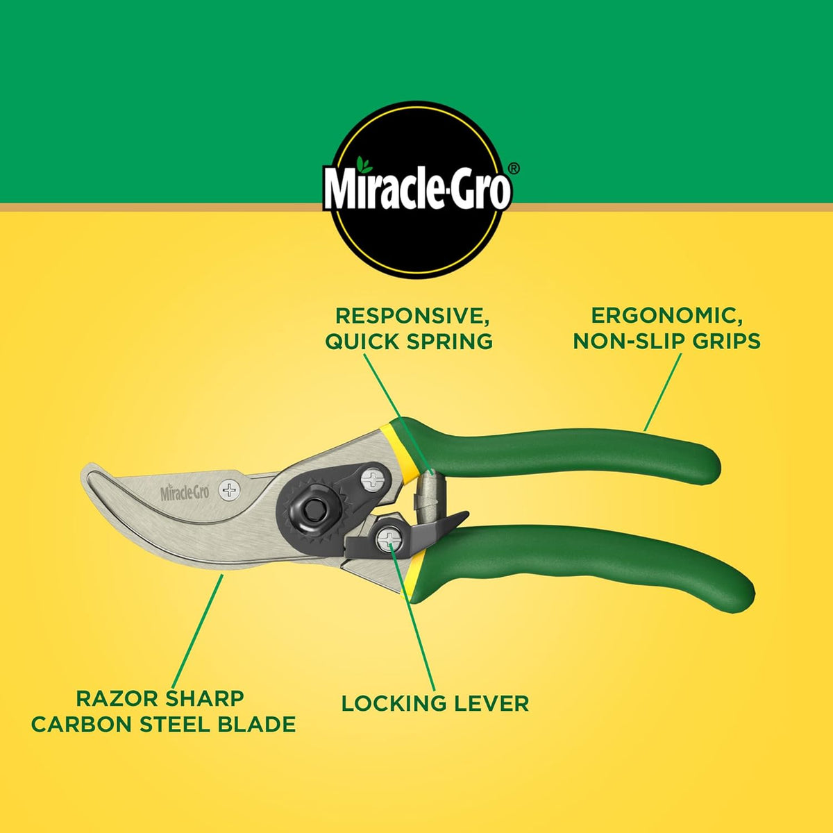 Miracle-Gro 2-Piece Pruning Shears Set – Includes 8 in. Bypass Pruner for Live Plants and 8 in. Anvil Pruner for Dry Stems – Sharp Carbon Steel Blades and Comfort Grip Handles for Garden and Yard Use