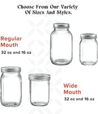 [6 Pack] 16 oz. Regular-Mouth Glass Mason Jars with Metal Airtight Lids and Bands for 1 Pint Canning, Preserving, & Meal Prep