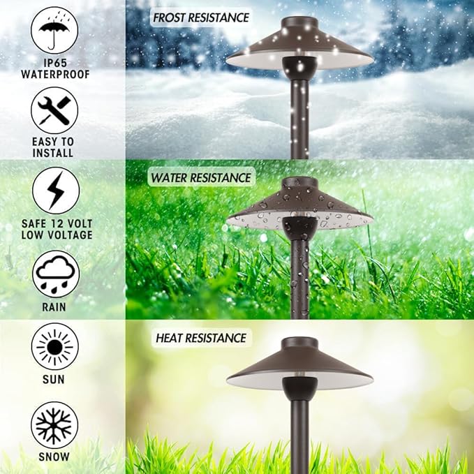 LED Pathway 128 Landscape Light 12V Solid Aluminum Low Voltage LED Light G4 3.5W 2700K Bulb Outdoor Mushroom Security Garden Patio Deck Pool Area Light Beautiful Bright Long Lasting
