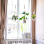 Mkono 3 Pack Macrame Plant Hangers Hanging Planters for Indoor Plants Ivory