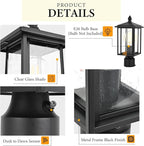 Outdoor Dusk to Dawn Post Light Fixture with Glass, Aluminum Light Post Lamps for Patio, Yard, Garden, Porch