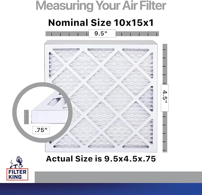 Filter King 10x15x1 Air Filter | 4-PACK | Carbon MERV 8 HVAC Pleated A/C Furnace Filters | MADE IN USA | Actual Size: 9.5 x 14.5 x .75"