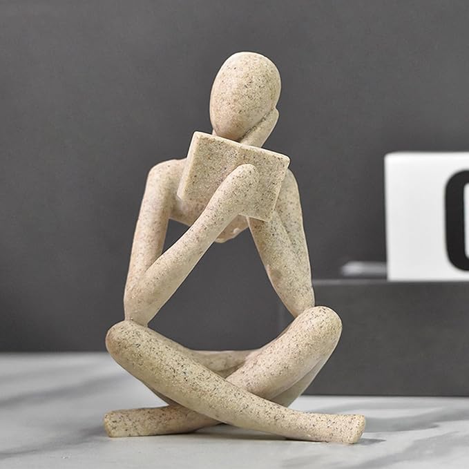 Gold Reading Women Statue, Thinker Sculptures, Abstract Art Ornament, Modern Aesthetic Figurine Decoration, Suitable for Home Living Room Bedroom Office Shelf Table Desk Bookshelf Decor (Right)