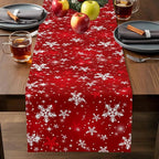 Christmas Snowflakes Cotton Linen Table Runner for Dining Kitchen, Red Xmas Winter Snow Wedding Outdoor Party Tablerunners Decoration, New Year Dresser Scarf Coffee Tablecloth Runners 13x48 Inches