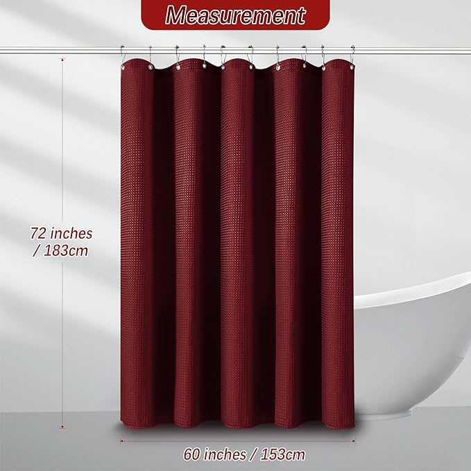 60 inch Stall Shower Curtain - Waffle Weave Heavy Duty Thick Fabric Shower Curtains for Bathroom, Weighted Hotel Spa Luxury Cloth Bath Curtain Set with 10 Hooks, 60x72, Burgundy