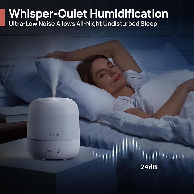 2L Cool Mist Humidifier for Bedroom with 360° Adjustable Nozzle, High and Low Mist Levels, Ultra-Low Noise, Light-Off, No BPA, Auto Shut Off, Ideal Baby Humidifier with Easy Top Filling