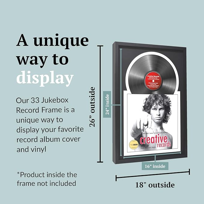 Creative Picture Frames 16" x 24" Jukebox Vinyl Frame Display with Double Matting, LP Record Album Frame for Wall Decor, Black/Black, 1 Count