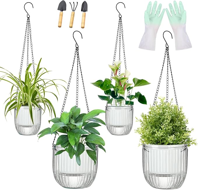 Self-Watering Hanging Planter for Indoor Plants - Easy Care, Long Lasting - Perfect for Herbs, Succulents, and More (White Transparent)