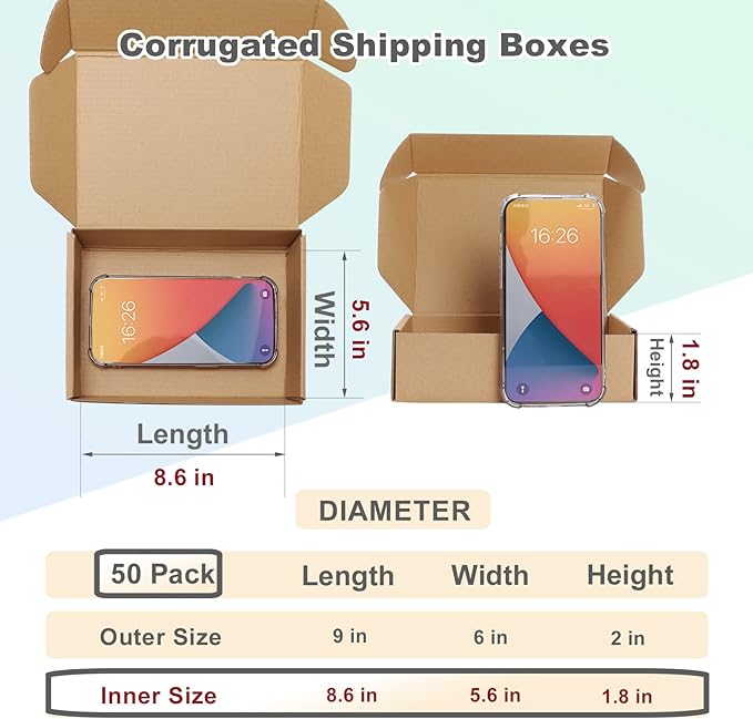 MEBRUDY 9x6x2 Inches Shipping Boxes Pack of 50, Small Corrugated Cardboard Box for Mailing Packing Literature Mailer