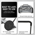 16" Push Reel Lawn Mower – Manual 5-Blade Hand Mower with Adjustable 3-Position Cutting Height (0.5"–1.75") – Lightweight, Eco-Friendly, Steel Blades – 2-Year Warranty