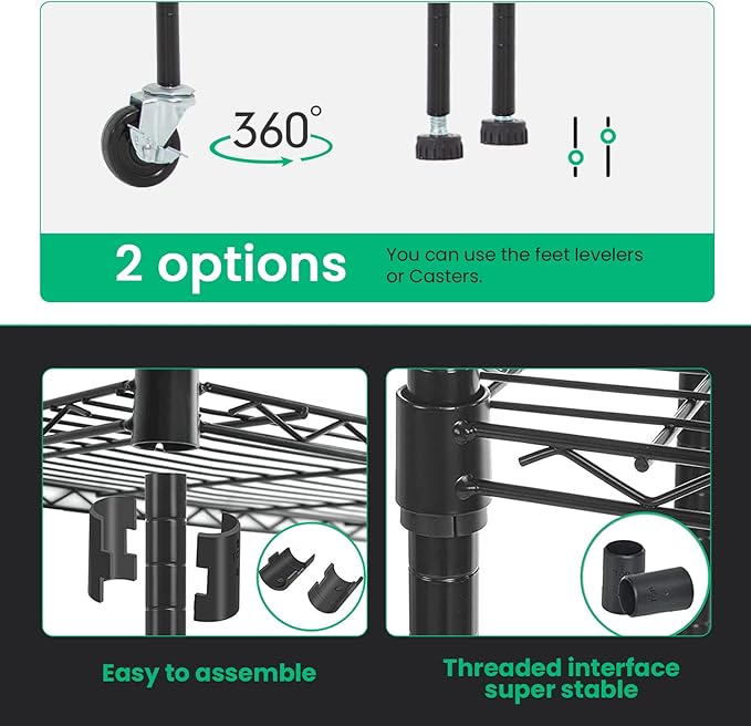 PayLessHere Commercial Grade 6 Tier Adjustable Storage Shelf Heavy Duty Metal Shelf NSF Certified Wire Shelving Unit with Wheels 6000LBS Capacity 18" D x 48" W x 72" H,Black