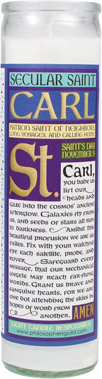 The Unemployed Philosophers Guild Carl Sagan Secular Saint Candle - Unscented 8 Inch Tall Glass Prayer Votive, Made in The USA