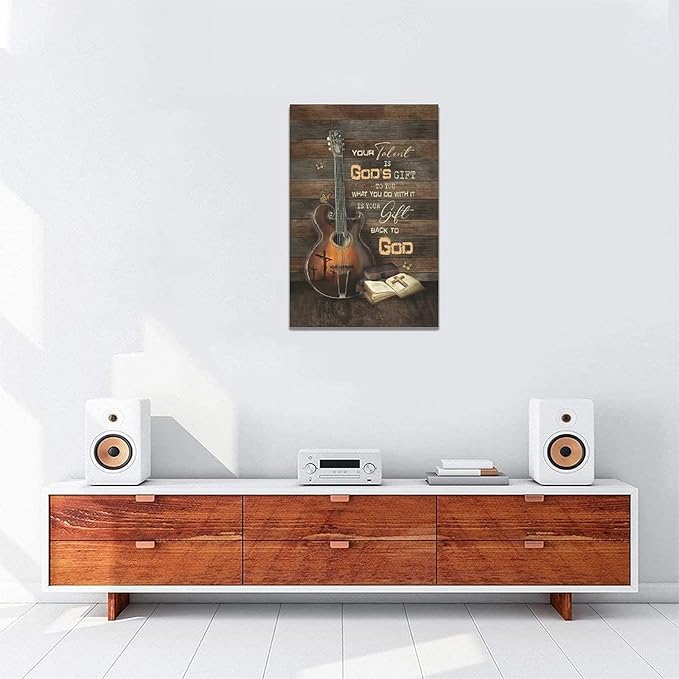 banonaty Christian Guitar Wall Art Rock Music Guitar Decor Musical Pictures Artwork Inspirational Quotes Canvas Prints Room For Studio Bedroom Living Bathroom Framed 16''x24''
