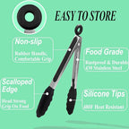 HST Tongs for Cooking with Silicone Tips(3 Pack), Non Stick Kitchen Tongs with Silicone Tip for Cooking BBQ Baking (9", Black)