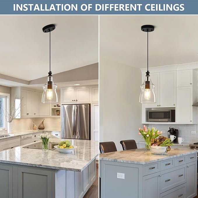 Modern Glass Pendant Lights Kitchen Island Black Pendant Light with 5.11 in Clear Glass Shade Kitchen Pendant Lighting Over Island Bedroom Dining Room (1 Pack)