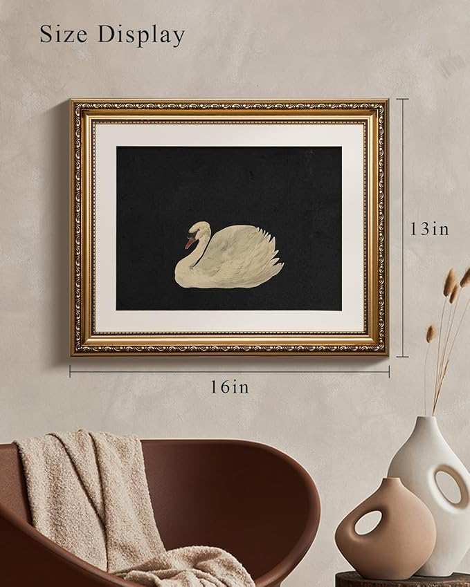 VIYYIEA Gold Framed Wall Art Canvas Print Home Decor Swan Wall Decorations Grace Swan Art Painting Pictures Rustic Bathroom Decor Farmhouse Prints Gift for Living Room Bedroom Kitchen Office 13x16in