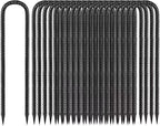 Ground-Stakes-Heavy-Duty-12 inch, U-Hook Rebar Stakes Black Coated Anti-Rust 16pcs Garden Stakes Metal Ground Anchors for Garden Dog Fence Chicken Coop Christmas Decorations Deer Fence