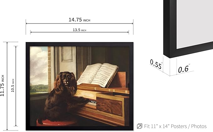 Poster Master Vintage Portrait of an Extraordinary Musical Dog Print - Retro Puppy Poster - Piano & Music Art - Animal Lover Wall Design - Living Room or Office Decor - 11x14 Black Framed