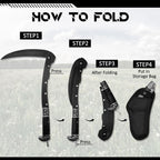 WILLBOND Black Sharp Folding Sickle Garden Tool Portable Safety Grass Hand Sickle Knife with Sheath Wooden Handle 2 Sections for Gardening Farming Lawn Grass Weeds Hand Tools