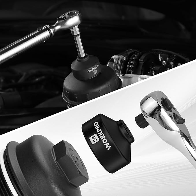 WORKPRO 24-38mm (6-Piece) Oil Filter Socket Wrench, Oil Filter Removal Tool, Oil Filter Change Set, Ideal for Some Ford F250, BMW, Mini, Volvo, Audi, VW, Porsche Vehicles