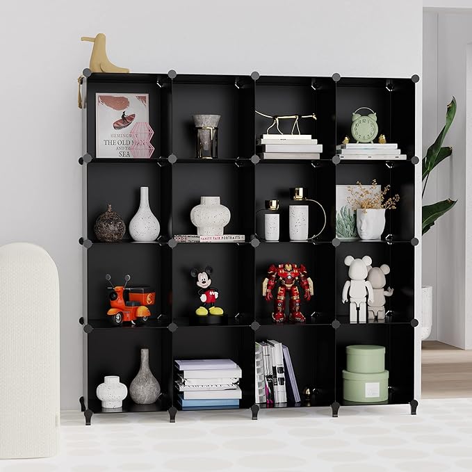 HOMIDEC Closet Organizers and Storage, 16 Cube Storage Organizer, Closet Organizer Bookshelf Cubes Shelves for Clothes, Bedroom, Kids Room, Bathroom, Wardrobe, Garment Racks, Black