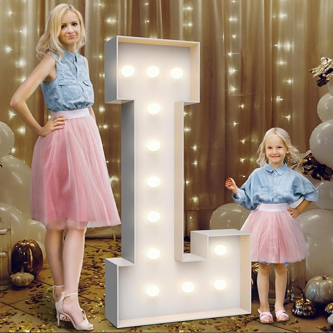 4FT Marquee Light Up Letters L,Party Decoration Large Marquee Light Up Letters with Weighted Water Bag,Pre-cut Foam Board Set Can Be Used for Birthdays,Weddings,Baby Anniversaries