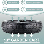 13"Garden Cart Tire Replacement for 13" Flat-Free Tire and Wheel with 5/8" Axle Borehole, 2.1" Offset Hub, 3.15" Wide Tires Used for Wheelbarrow Garden Cart and Trolleys, 4-Pack by Cenipar
