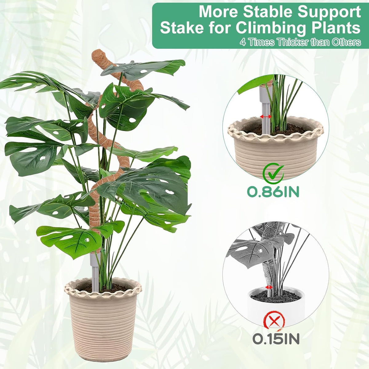 2 Pack Moss Pole, 28 Inch Monstera Plant Support, Moss Poles for Climbing Plants Indoor DIY, Coco Coir Plant Pole Moss Plant Stick Support Stake Kit for Potted Plants, Pothos, Philodendron