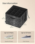 SONGMICS Shoe Organizer for Closet, Fits 16 Pairs, Shoe Storage Bin, Fabric Container with Handles and Clear Cover, for Bedroom, Entryway, Closet, Ink Black ULSP601B01