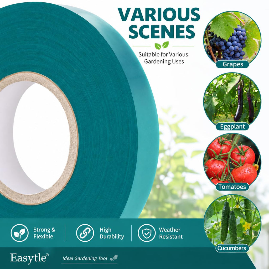 Easytle 2 Pack x 150 ft Stretch Tie Tape Roll, 1/2" Garden Tie Tape, Thick Sturdy Plant Ribbon Garden Green Vinyl Stake Gardening Tools for Indoor Outdoor Patio Plant Use