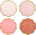 Dusty Pink Gradient Color Dessert Paper Plates 7 inch Gold Foil Scalloped Edge Disposable Cake Plates for Tea Party Birthday Bridal Baby Shower Wedding Party Supplies (24, Dusty Pink)