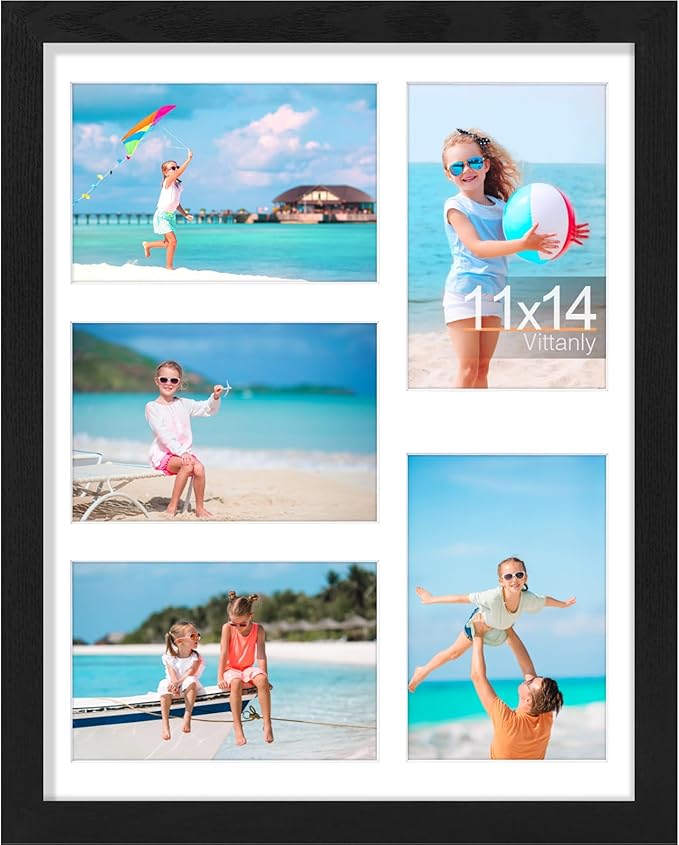 Vittanly 11x14 Collage Picture Frame, Displays 5Pcs 4x6 Pictures with Mat, Picture Frames Collage Wall Decor, Black, 1 Pack