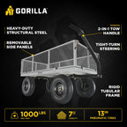 Gorilla Carts GOR1001-COM Steel Utility Cart, Heavy-Duty Convertible 2-in-1 Handle and Removable Sides, 7 cu ft, 1000 lb, Capacity, Gray