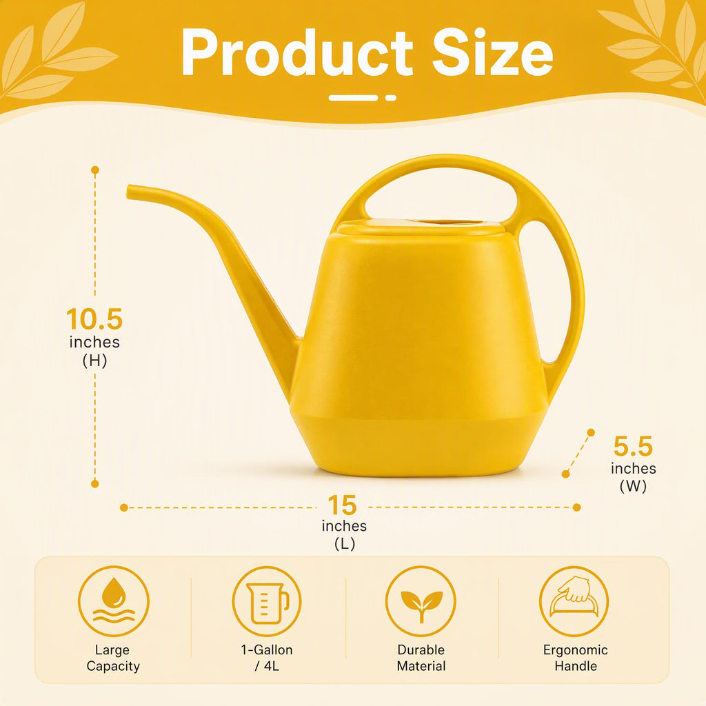 Fasmov Plastic Watering Can, Yellow, 1-Gallon