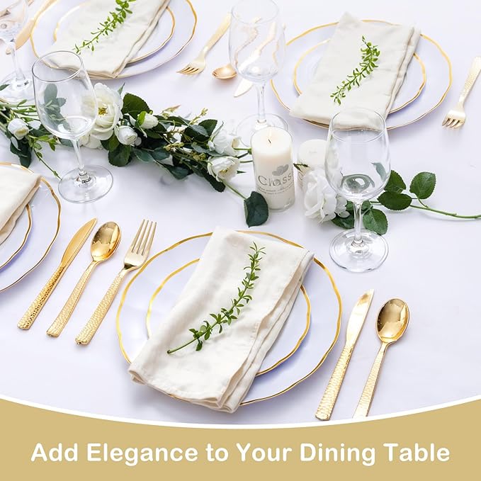 Supernal 180 pieces Gold Plastic Silverware, Disposable Plastic Utensils Heavy Duty, Gold Disposable Silverware Sets Include 60 Knives, 60 Forks and 60 Spoons, Suitable for Party, Birthday, Wedding