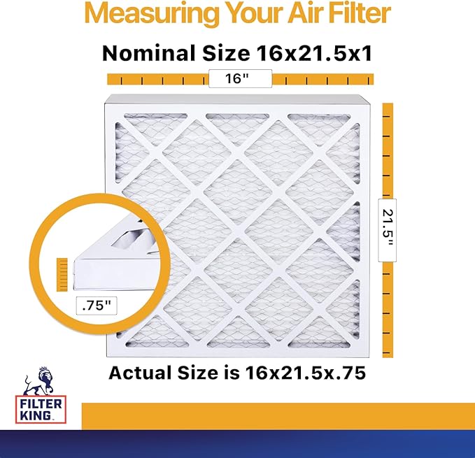 Filter King 16x21.5x1 Air Filter | 12-PACK | MERV 13 HVAC Pleated A/C Furnace Filters | MADE IN USA | Actual Size: 16 x 21.5 x .75"