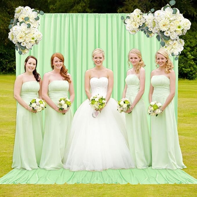 2 Panels Light Green Backdrop Curtain, 10 x 7 Feet Background Curtains for Parties, Weddings, Baby Showers, Bachelorette Halloween, Christmas Birthday Party Photoshoot Backdrop Curtains Decorations