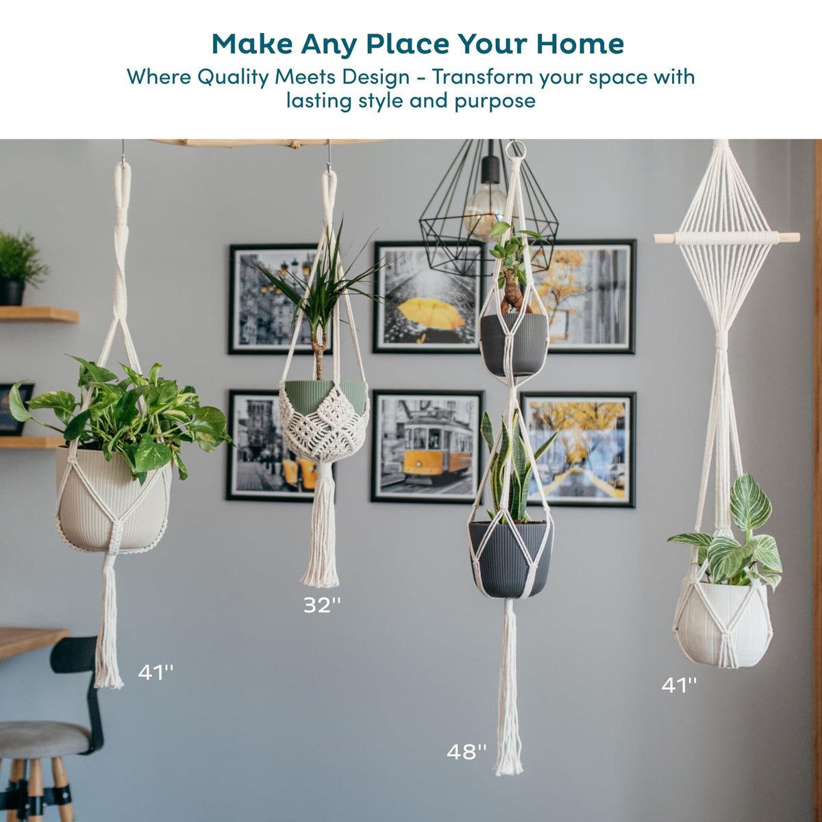 Nook Theory 4-Pack Macrame Plant Hangers with 8 Hooks - Hanging Planters for Indoor Plants, Boho Macrame Hangers Indoor Outdoor, Decorative Plant Hanger Indoor (Cream)