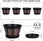 Quarut 6 inch Brown Barrel Planters with Drainage Holes & Saucer, Set of 4, Indoor & Outdoor Garden Home Plants