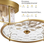 LamQee Flush Mount Ceiling Light with Clear Hammered Glass, Industrial 2-Lights Farmhouse Close to Ceiling Light Fixtures Round Low Profile Lights for Kitchen Hallway Foyer Entrance Bedroom Gold