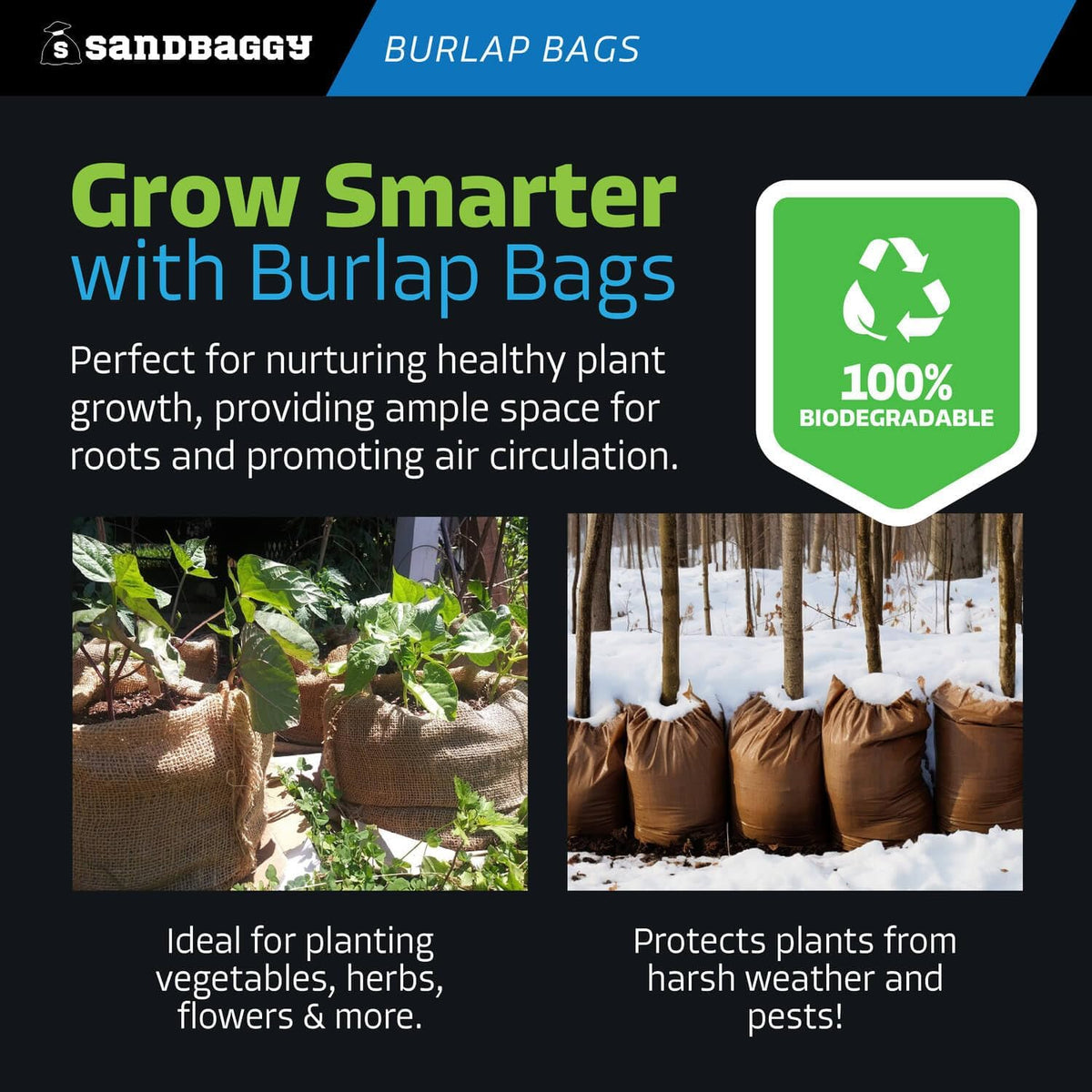 Sandbaggy Large Burlap Bags 18" x 30" - Burlap Bags for Planting/Gardening (Pack of 10)