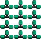 JAYEE 1/2 Inch Drip Irrigation Fittings, 12 Pcs Lock Barbed Tee for 1/2 In Vinyl Tubing, Drip Line Parts 3-Way Tees Irrigation Connectors for Drip Sprinkler Garden Lawn Watering Systems, Green