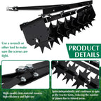 Lasnten 32 Inch Tow Behind Spike Aerator Soil Penetrator Spikes Tractor with Galvanized Steel Tines and Wide Tow Bar Black Lawn Aerator for Home Yard Farm Use