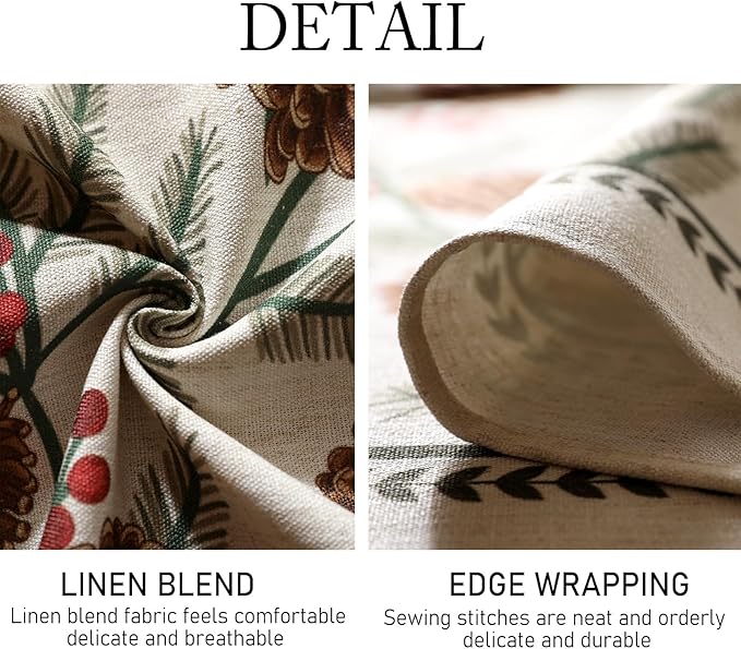 ISAENNE Designer Christmas Beige Linen Small Round Tablecloth,Pinecones Pattern Indoor Tablecloths,Washable Decor Table Cloth for Dining Thanksgiving Kitchen Christmas,Diameter 55"-Carol B
